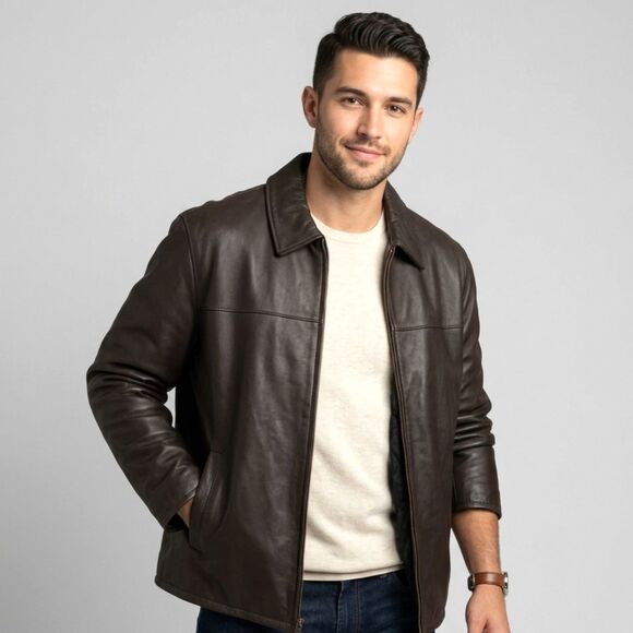 Member's Mark Other - VTG Member's Mark Men's XL Leather Jacket Brown Full Zip Classic Point Collar